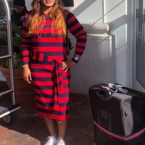 Ralph Lauren Red and navy blue Striped Long Sleeve Dress